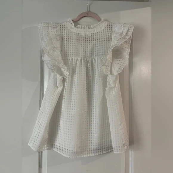 entro White Gingham Flutter Sleeve Top - Picture 2 of 8